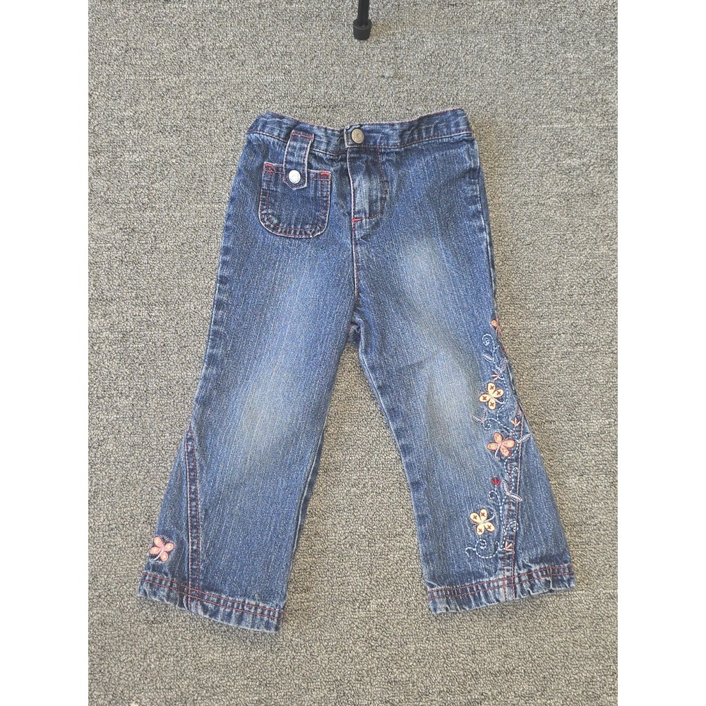 VTG Baby Headquarters 24 Months Flare Embroidered Butterfly Jeans Boho Festival